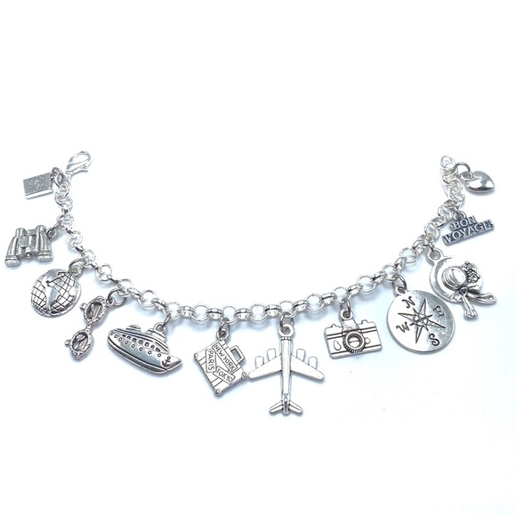 Travel Charm Bracelet Cruise Airplane Bon Voyage Traveler Charms - Picture 3 of 7